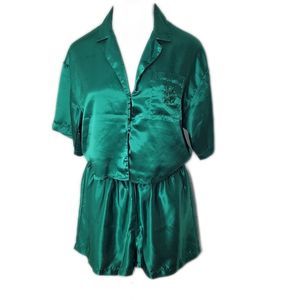 Jo Intimates Button Up Top & Shorts 2 Piece Pajama Set ~ Sz M ~ Green